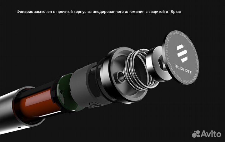 Фонарик Beebest Zoom Flashlight (Black/Черный)