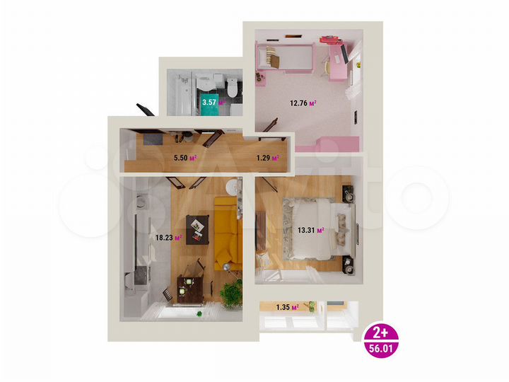 2-к. квартира, 56 м², 2/8 эт.