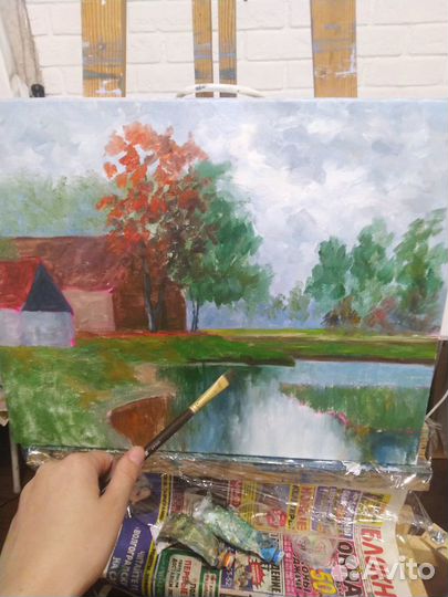 Картина Маслом Деревенский Пейзаж