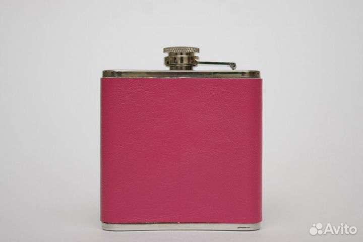 Розовая фляжка женская. Фляжка в коже