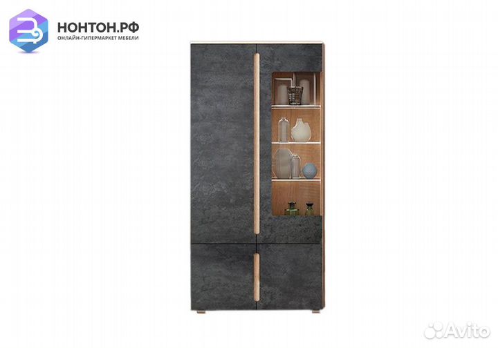 Витрина с подсветкой Ким бетон графит / сонома