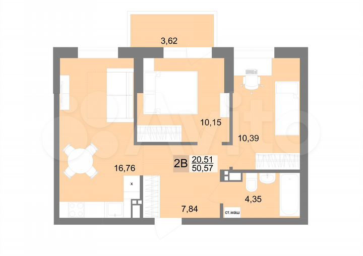 2-к. квартира, 51,3 м², 19/19 эт.