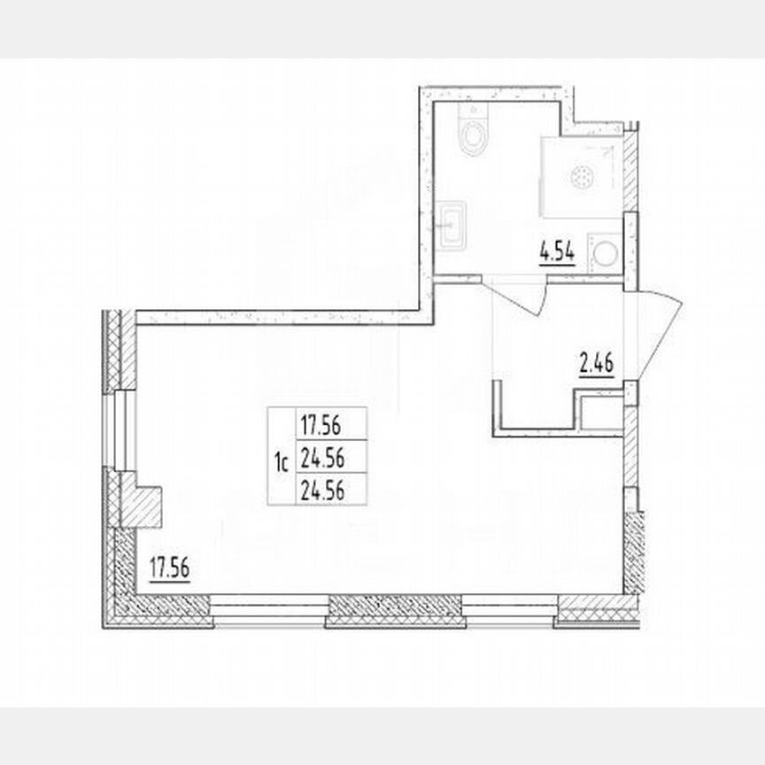 Апартаменты-студия, 24,6 м², 12/13 эт.