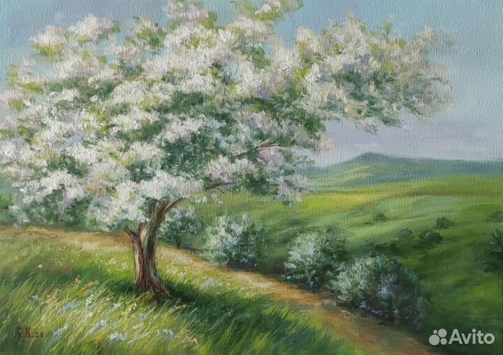 Картина Весенний пейзаж Цветущая яблоня Весна