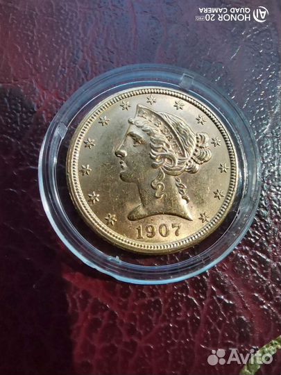 5 долларов 1907 США золото. Редкая