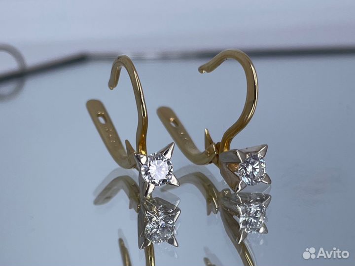 Золотые серьги с бриллиантами 0.52 ct. 3/3A