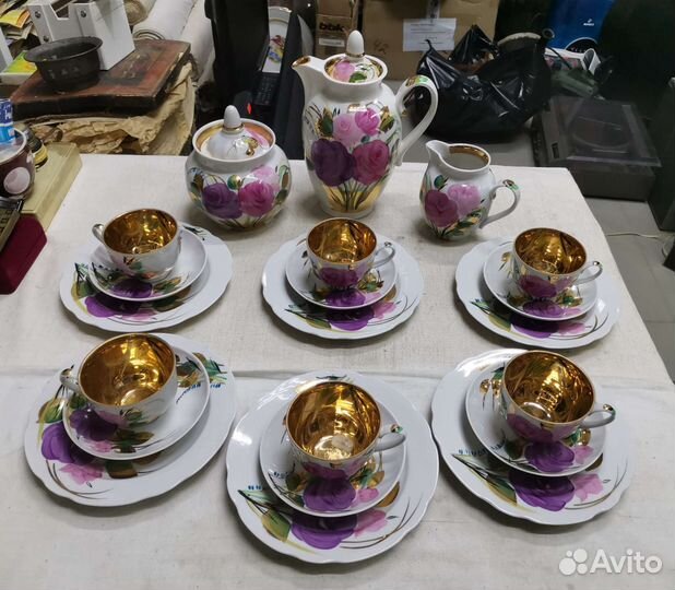 Чайный сервиз Розы Дулево Позолота СССР (Ч)