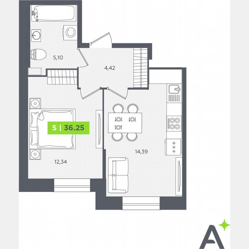 1-к. квартира, 36,3 м², 1/12 эт.
