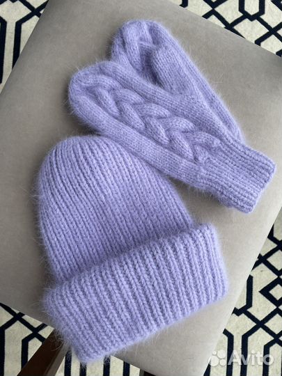 Шапка, варежки, платок из Ангоры/ пуха норки