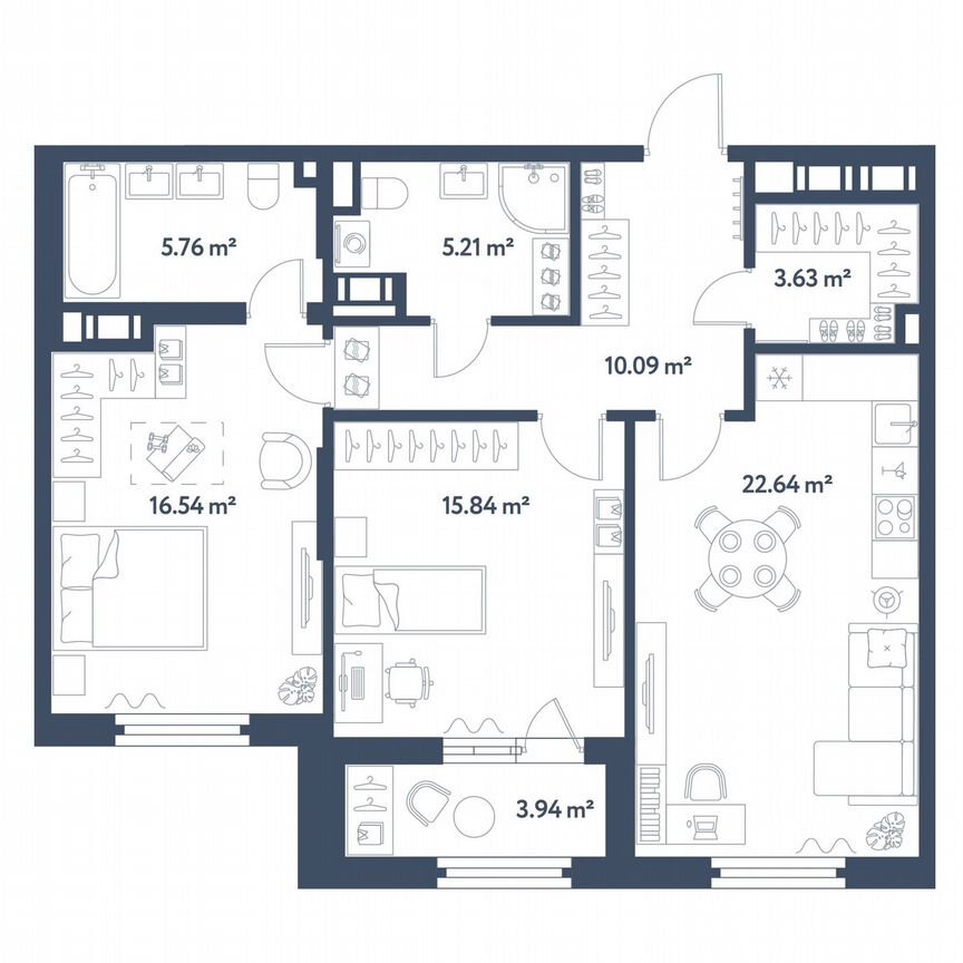 2-к. квартира, 81,7 м², 10/11 эт.