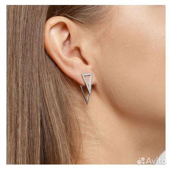 Серьги, гипоаллергенные, посеребрение, фианиты