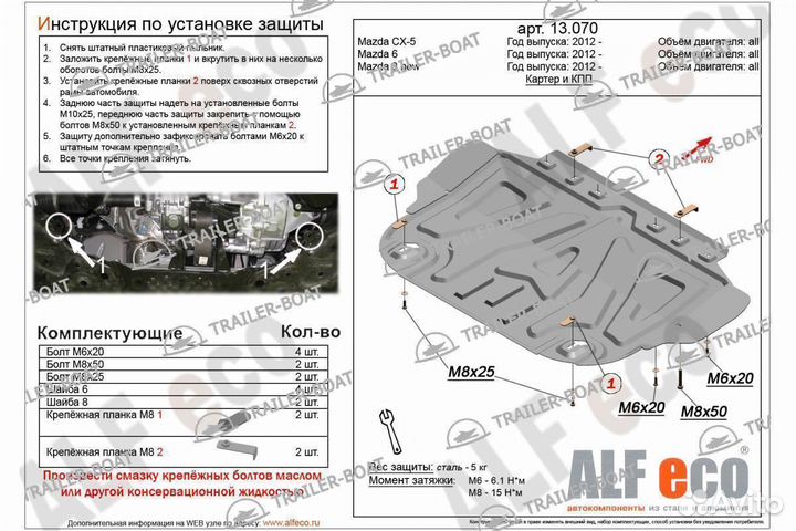 Защита картера и кпп (малая) Mazda CX-9 2016-2022 V-2,5, 44544