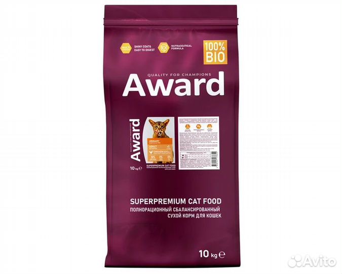 Корм Award Urinary для кошек с курицей, 10кг
