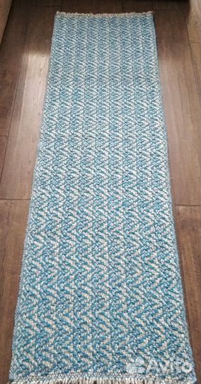 Дорожка домотканая шерстяная серо-голубая (половик