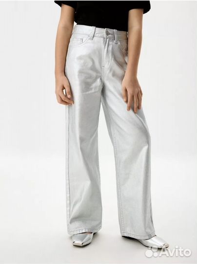 Джинсы sela металлик серебристые 152