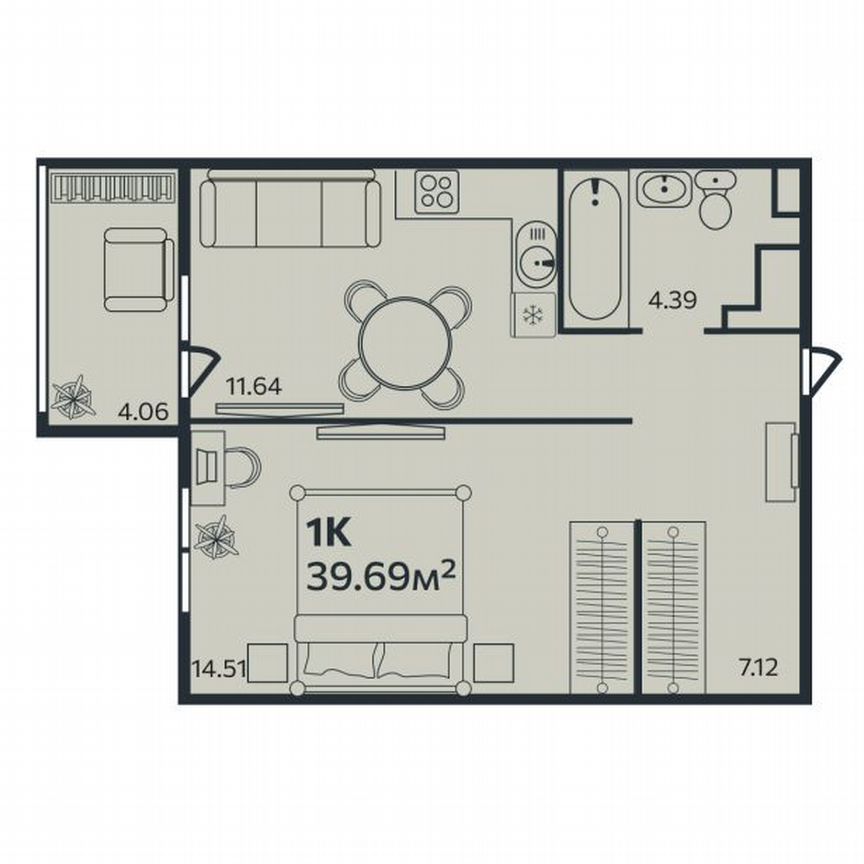 1-к. квартира, 39,6 м², 6/9 эт.