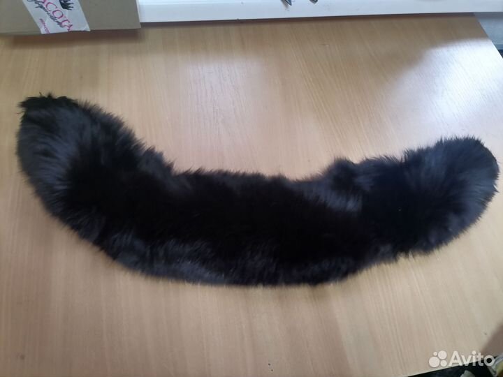 Меховой воротник чёрный песец, чёрная цигейка