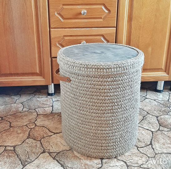 Бельевая корзина из джута. Корзина для игрушек