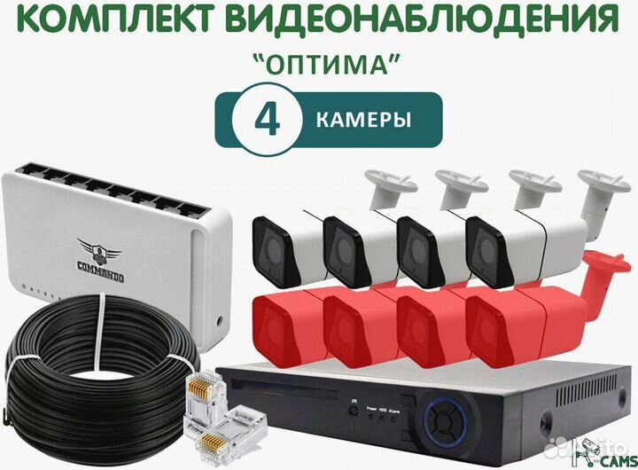 NEW Комплект видеонаблюдения Оптима 4 камеры