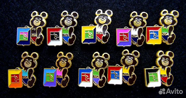 Редкий набор из 10 значков Олимпийский мишка. Олим