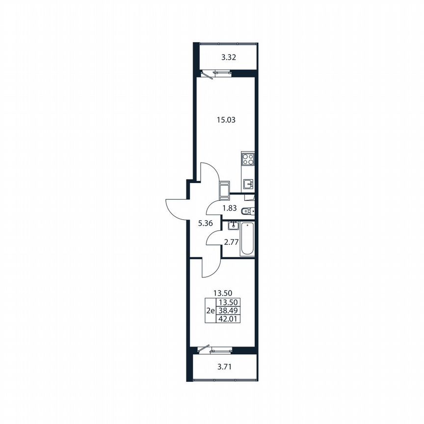 1-к. квартира, 42 м², 8/12 эт.