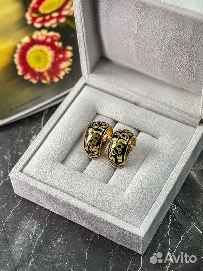 Золотые серьги Franck Muller Black Enamel talisman