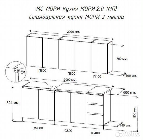 Модная кухня 2 метра