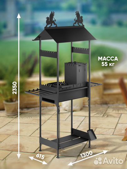 Мангал-гриль с крышей,скамейкой,кольцом под казан