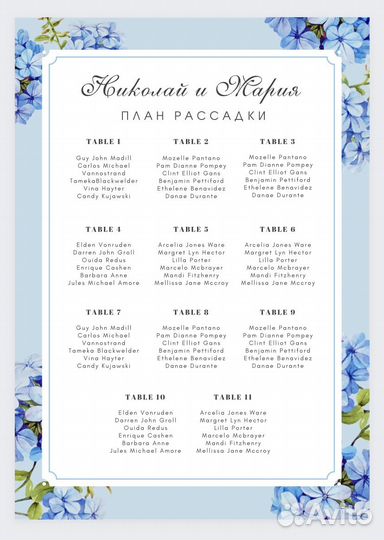 План рассадки гостей на любое торжество, свадьбу