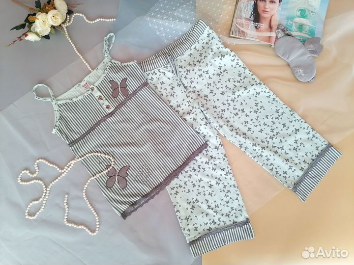 Новая пижама с бриджами и халатом женская 42-44