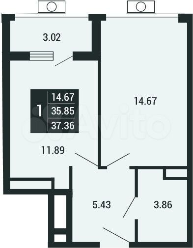 1-к. квартира, 37,4 м², 4/4 эт.