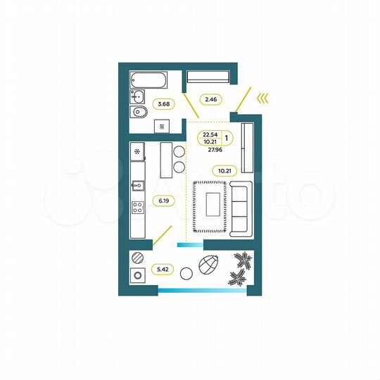 Квартира-студия, 28 м², 3/8 эт.