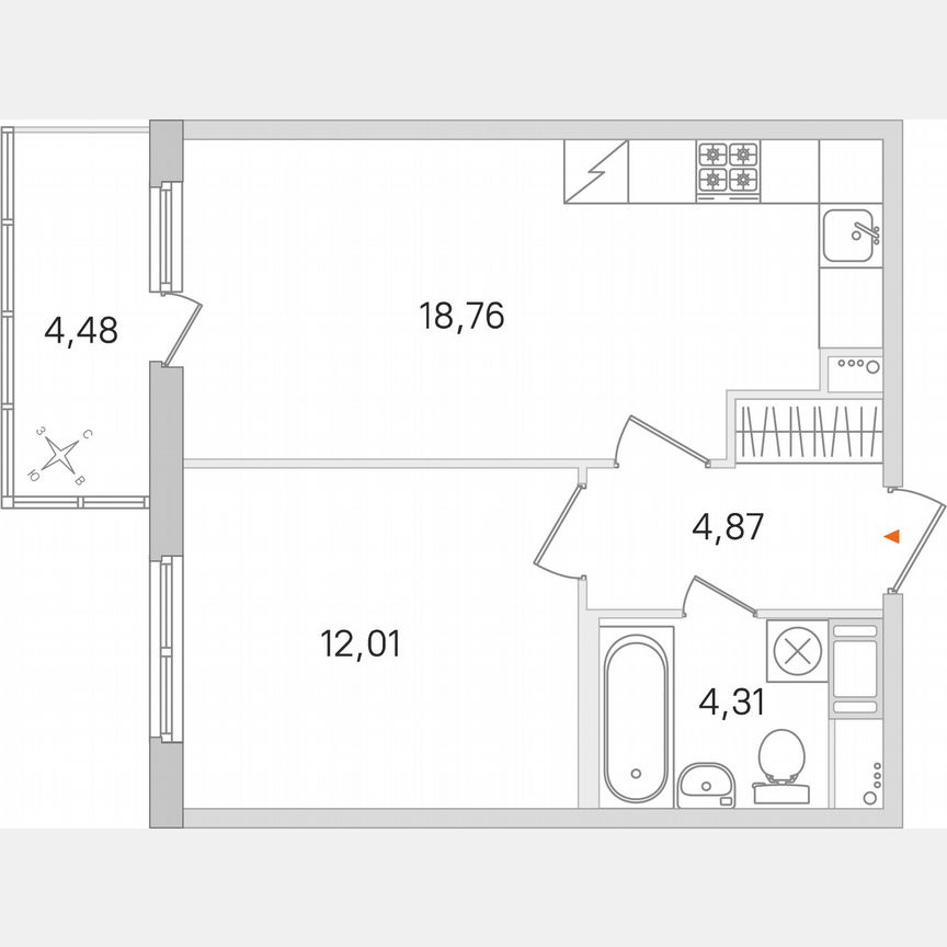 1-к. квартира, 41,3 м², 6/8 эт.
