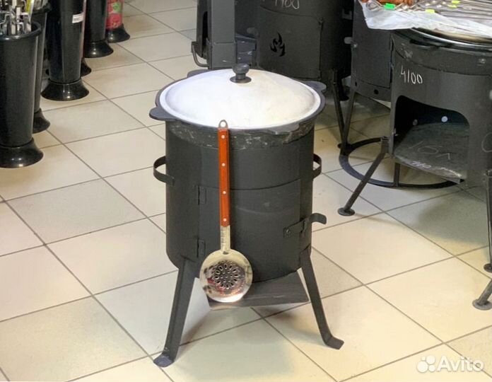 Казан чугунный 16 литров+печь+крышка+половник