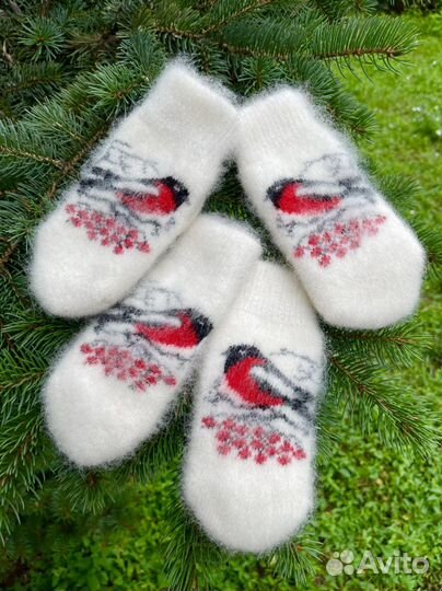 Детские пуховые варежки снегири