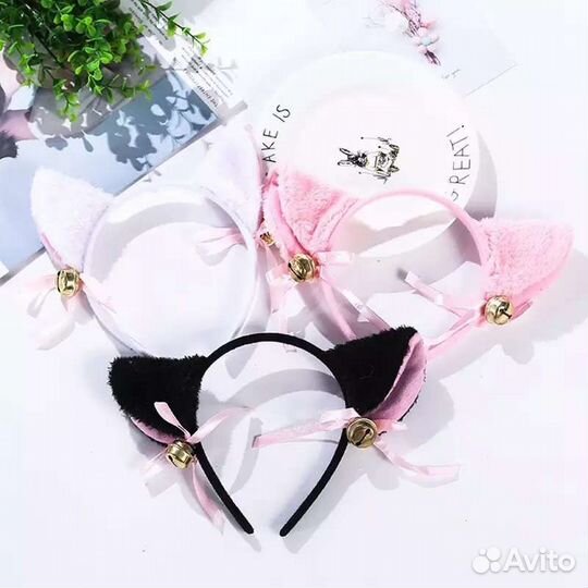 Кошачьи ушки ободок Розовые