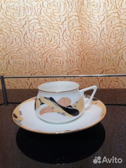 Чашка с блюдцем фарфор Карамель