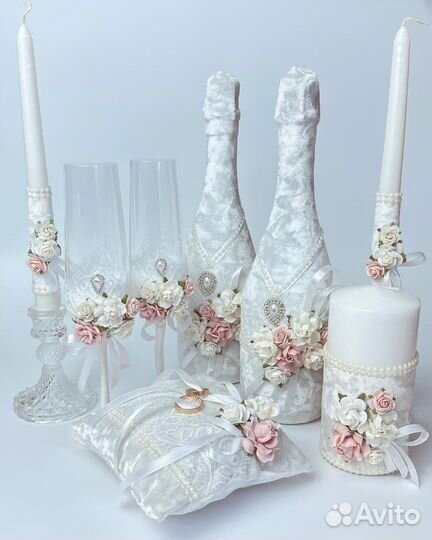Свадебный набор бокалы, семейный очаг, чехлы