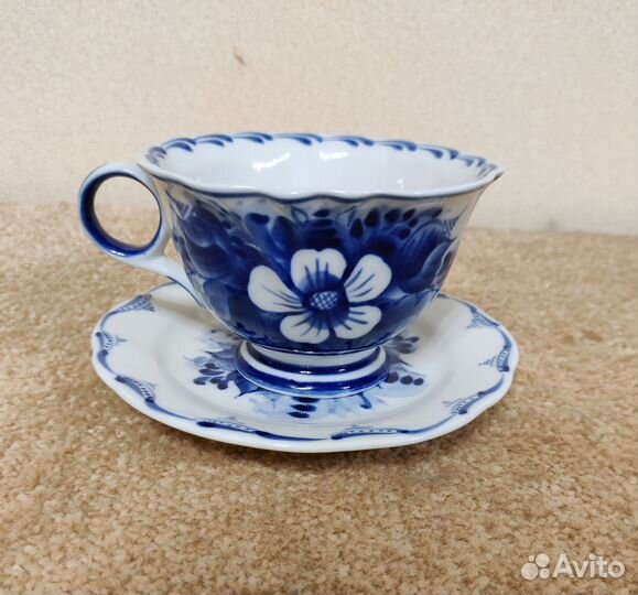 Чашка с блюдцем, чайная пара Гжель