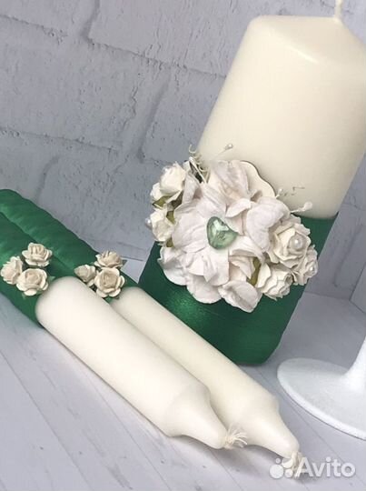 Набор свадебные свечи и бокалы «Изумруд»