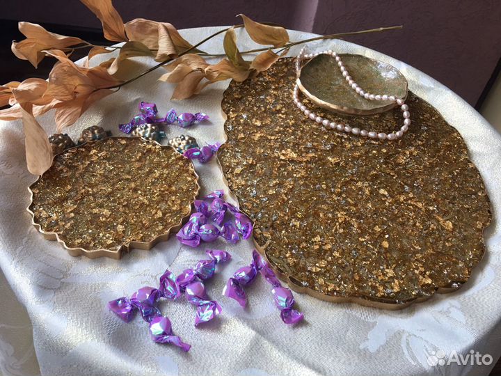 Поднос и подстаканники из эпоксидной смолы