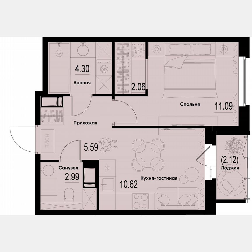 1-к. квартира, 37,8 м², 5/12 эт.