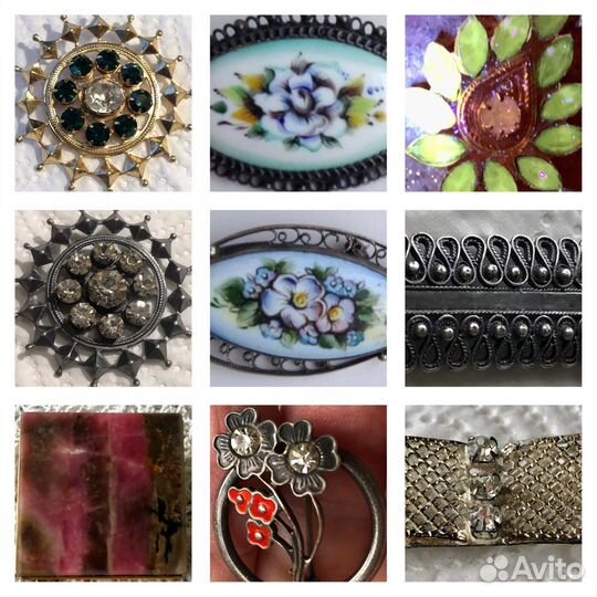 Винтажная брошь мельхиор латунь стекло СССР