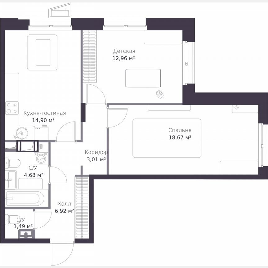 2-к. квартира, 63 м², 2/11 эт.