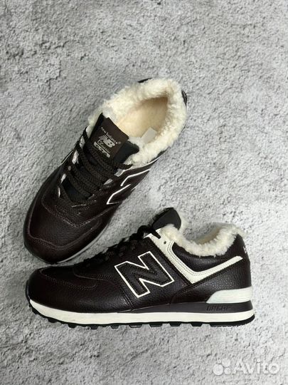 Кроссовки new balance 574 зимние кожаные