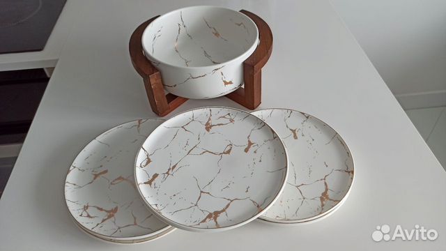 Посуда под мрамор, сервиз, салатница, менажницы
