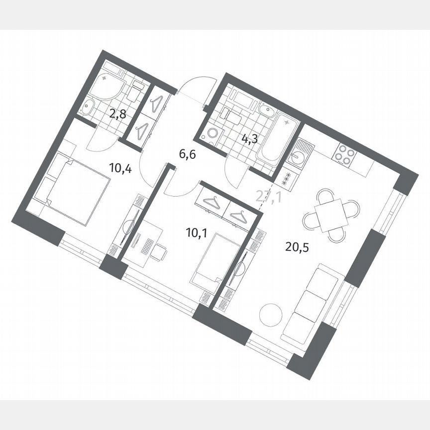 2-к. квартира, 54,7 м², 11/12 эт.
