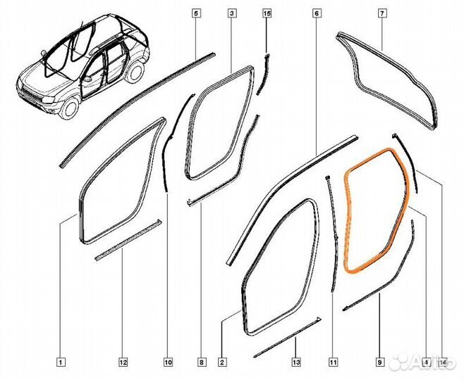 Уплотнитель двери задний левый Renault Duster H4M