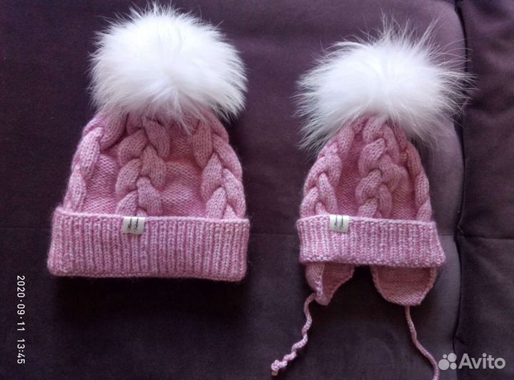 Зимняя шапка для мамы и малыша