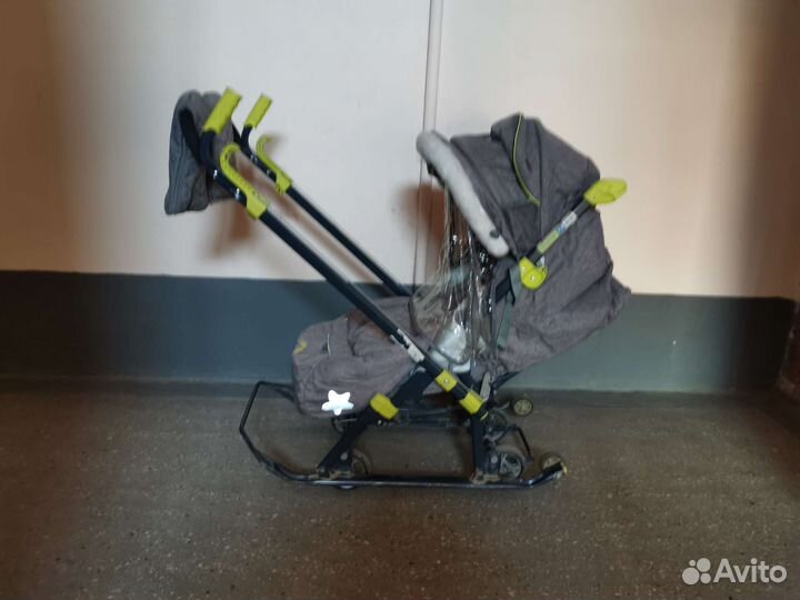 Санки коляска Ника 7-3 серый джинс